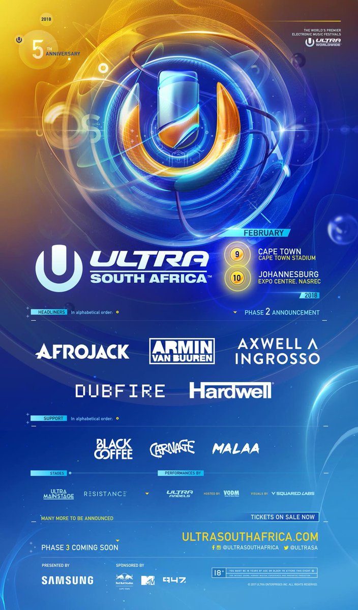 UltraChina's tweet photo. ULTRA SOUTH AFRICA 2018第一阶段Line Up正式公开！率先领跑2018Ultra Worldwide！

#arminvanbuuren #afrojack #axwellingrosso 

#ultrasouthafrica 
#ultrachina https://t.co/4heOrTmBbp
