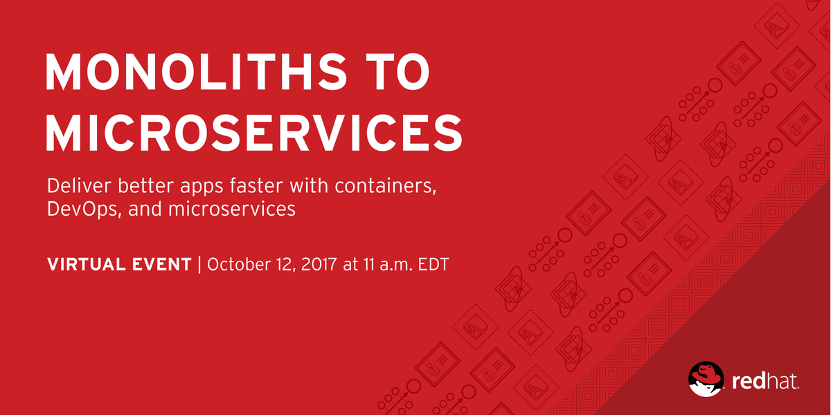 RedHatEvents's tweet photo. How can your org deliver better apps faster? Join our #RedHat virtual event to learn more: https://t.co/V6hsgHYYmD #Mono2Micro https://t.co/3hIcYC0fdW