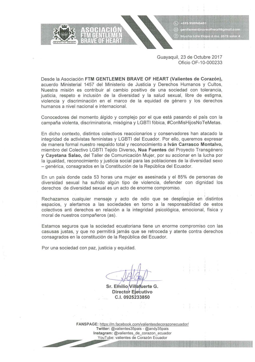 Nuestro respaldo y reconocimiento <a href="/IvanCarrascoAlc/">Ivan Carrasco</a> ,<a href="/NuaEliz/">Nua Elizabeth Fuentes Aguirre</a>, <a href="/CayeCayejera/">Caye Cayejera</a> por su accionar n la <a href="/CorteConstEcu/">Corte Constitucional</a> contra #ConMisHijosNoTemetas