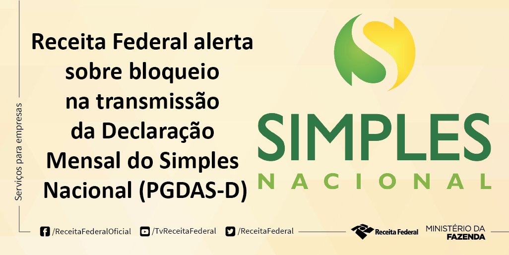 ReceitaFederal's tweet image. Aproximadamente 100 mil contribuintes estarão impedidos de transmitir o PGDAS-D do mês de novembro
Saiba mais: goo.gl/wcHk3J