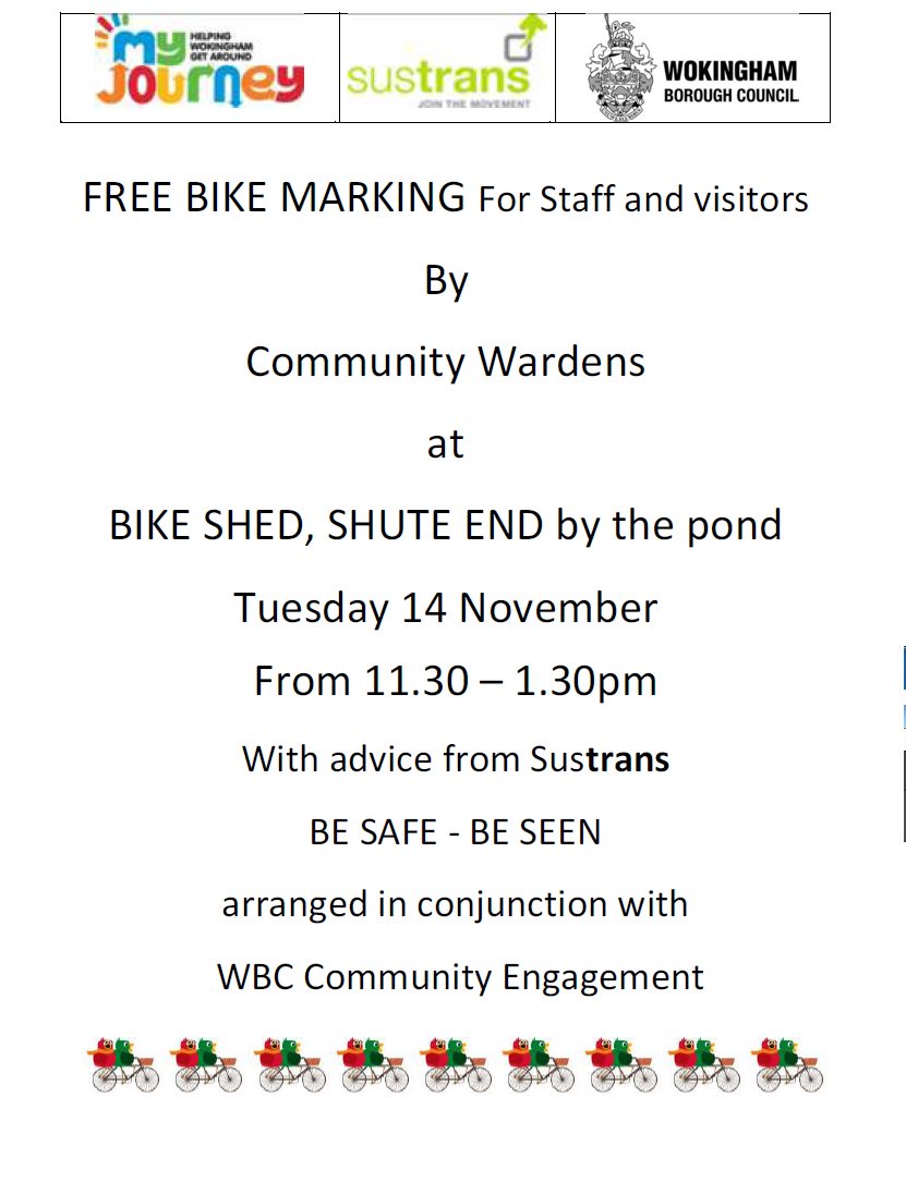 MJWokingham's tweet photo. #local #resident? Get your bike #securitymarked at the Shute End Council Offices 14th Nov 11:30 https://t.co/BRIY2yXSVL
