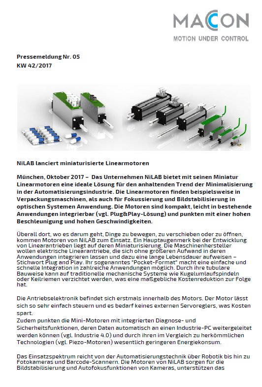 NiLAB_GmbH's tweet photo. Freuen uns über den neuen Pressebericht unseres deutschen Partners, der Firma Maccon. #linearmotors #thinkelectric https://t.co/oWzDnnF03l