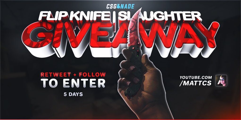 MattSeesAss's tweet photo. $160 SLAUGHTER GIVEAWAY!

RT+FOLLOW
FOLLOW @CSGONadeGG 

(5 days) https://t.co/q5ObuXmYKF