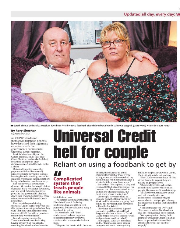 Carl4AandD's tweet photo. The UK Government have no idea of the impact they are having on people's lives with Universal Credit. It's a scandal and needs to stop. https://t.co/V9K5s9iSqF