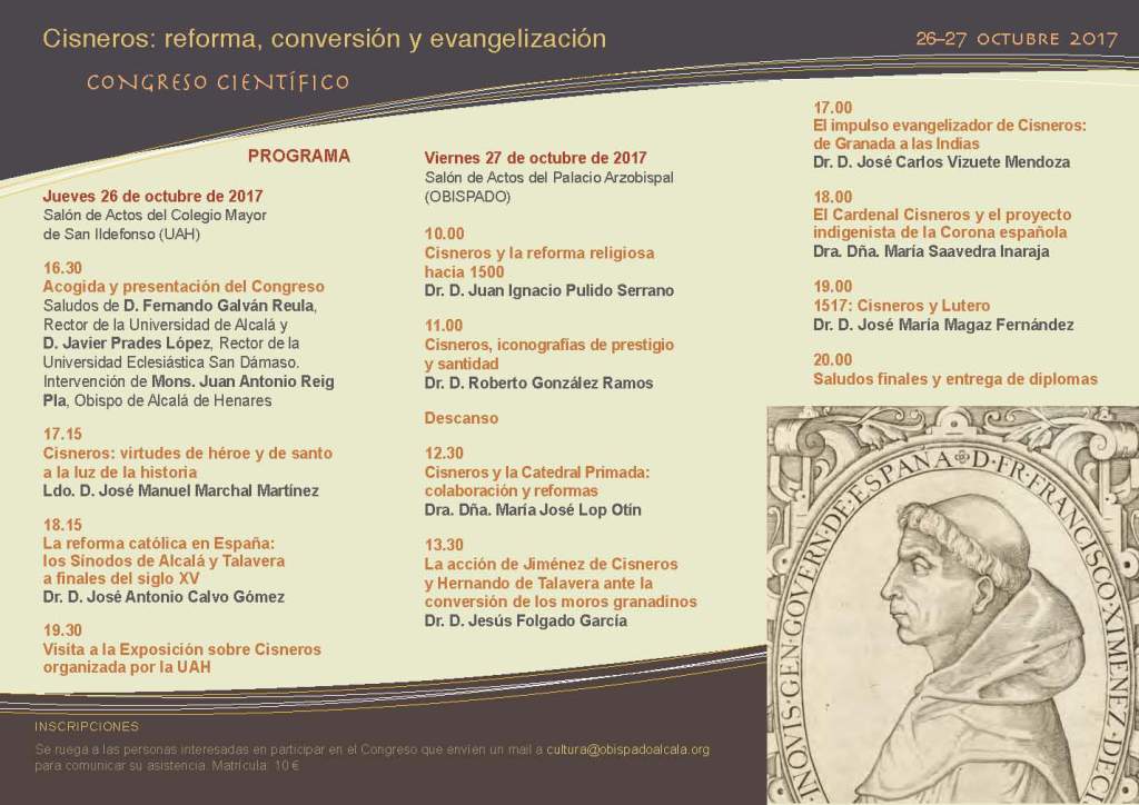 Ultimos días para inscribirse en el Congreso sobre Cisneros (26-27 octubre) es.cisneros2017.es/ultimos-dias-p…