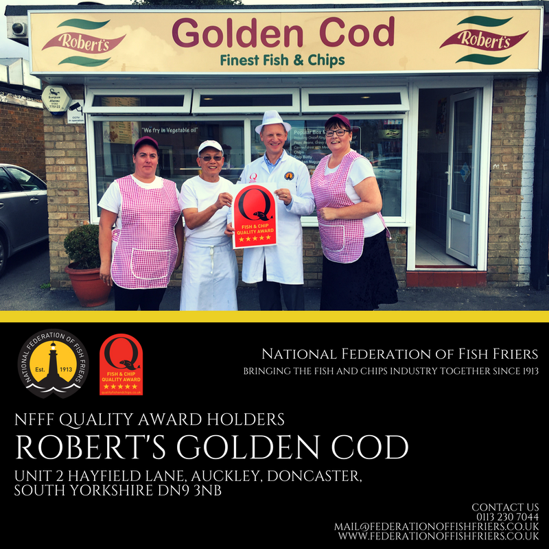NFFF_UK's tweet photo. We are delighted to announce Robert's Golden Cod - Auckley has been awarded the NFFF Quality Award! #fishandchips #doncaster @DonnyFreePress https://t.co/eahw6CLGbs
