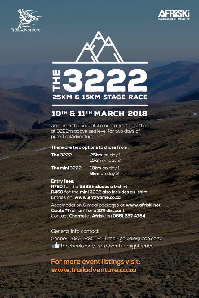 NEWS: Trail Adventure, in collaboration with Afriski, are proud to bring you the brand-new 3222 Stage Trail Run: facebook.com/resort.afriski…