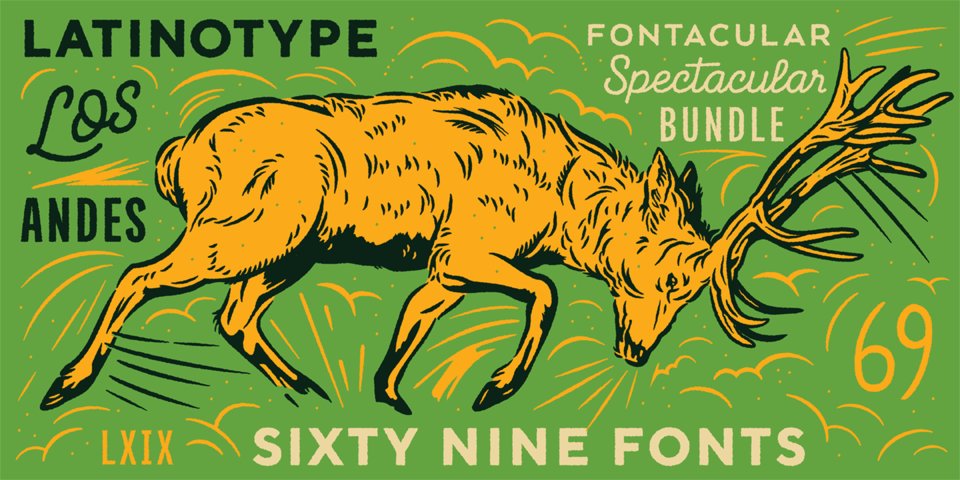 Latinotype's tweet photo. #Fontacular is here! There's an amazing Latinotype and Los Andes Type font bundle, 69 fonts for US$49! https://t.co/04ufUtUJCn https://t.co/uvCyRSBLMq