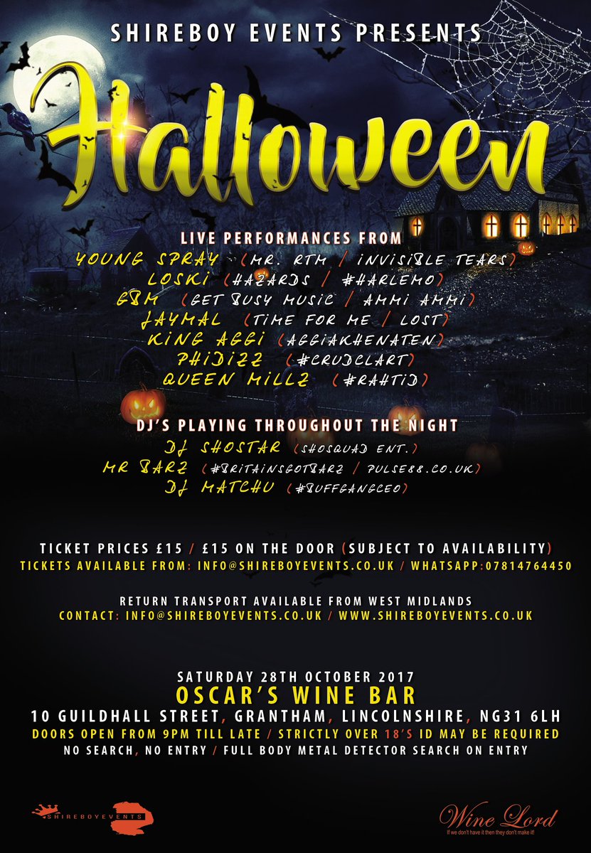 <a href="/ShireBoyEvents/">ShireBoy Events</a> Presents Halloween THIS SATURDAY Oscar's Wine Bar, Grantham, Lincolnshire <a href="/KingAggi/">KING AGGI</a> Performing Live