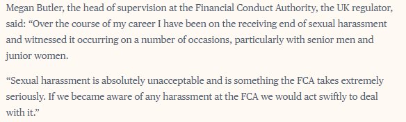 LucyMcNulty's tweet photo. .@TheFCA's Megan Butler on her experiences of sexual harassment in the City https://t.co/mwtwbCLy3r #metoo #metoofinance https://t.co/95s5CgXYmL