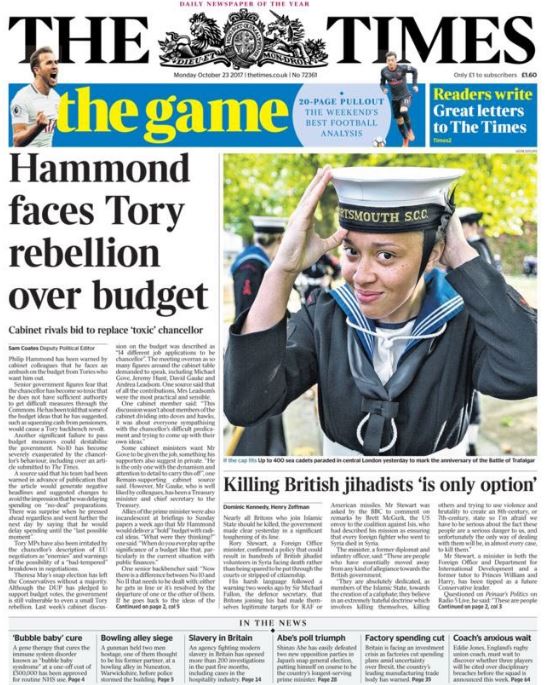 So pleased to see our Trafalgar Day parade made many of today's papers - including this front page!