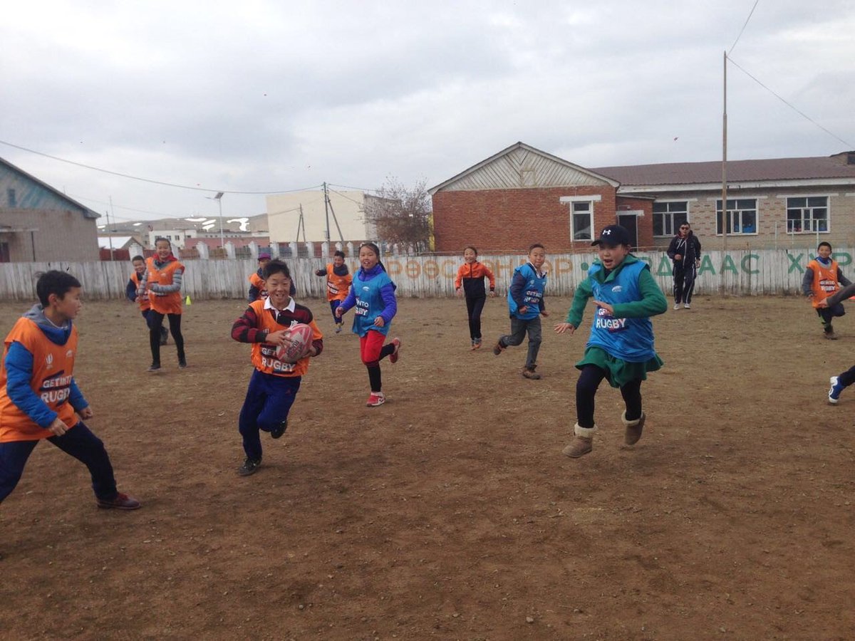 WorldRugby's tweet photo. Great to see kids from Mongolia enjoying some rugby as part of the #GetIntoRugby programme https://t.co/4jcWKF3ikC
