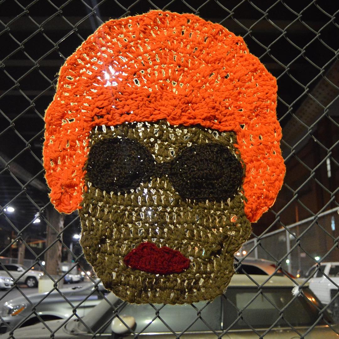 knithacker's tweet photo. "The Queen of Salsa" -- Celia Cruz Yarn Bomb by AlexCreates https://t.co/5tpRrUdQRH #waybackhack #1yrago #yarnbomb #streetart #AlexCreates https://t.co/9QqLxRAJ45