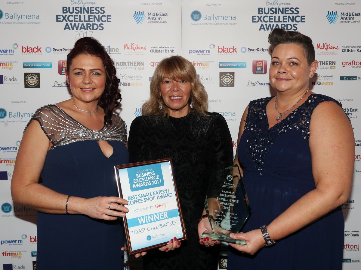 firmusenergy's tweet photo. Congratulations to Toast, Cullybackey on winning the Best Small Eatery/ Coffee Shop Award at the Ballymena Business Awards! #BBEA2017 https://t.co/0XeoAkE6Vp