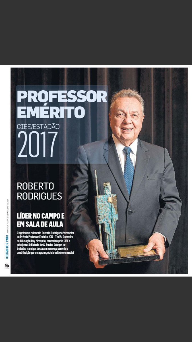Fifi (Roberto Rodrigues; F65) no cadernos especial do Estadão por ocasião do recebimento do Troféu Guerreiro da Educação.