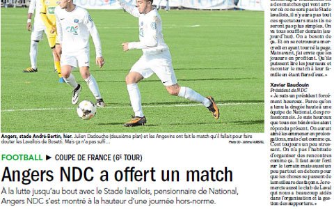 NDCAngersFoot's tweet photo. La presse locale met NDC à l'honneur aujourd'hui, @courrierouest et @OuestFrance disponibles dans tous vos kiosques. #NDCLAVAL #AllezNDC https://t.co/pUG3q31gai