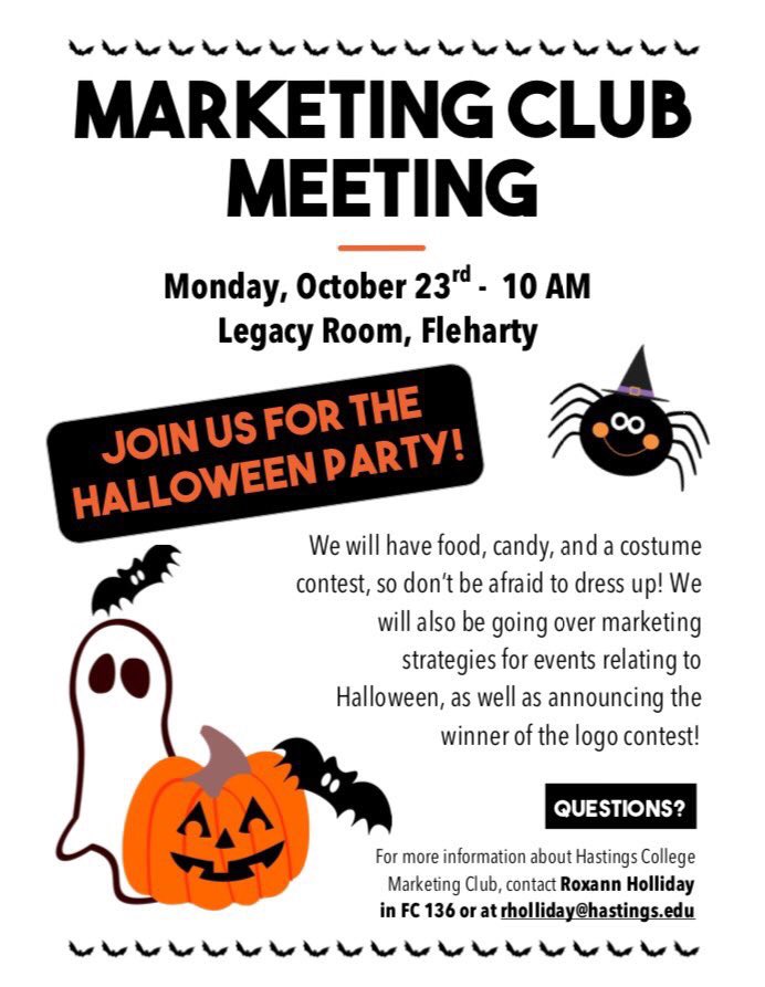 HCMarketingClub's tweet photo. Reminder we have our Halloween party today at 10am! Wear your best costume and win a prize! 🎃 See you then! https://t.co/U5mmJ10fx5