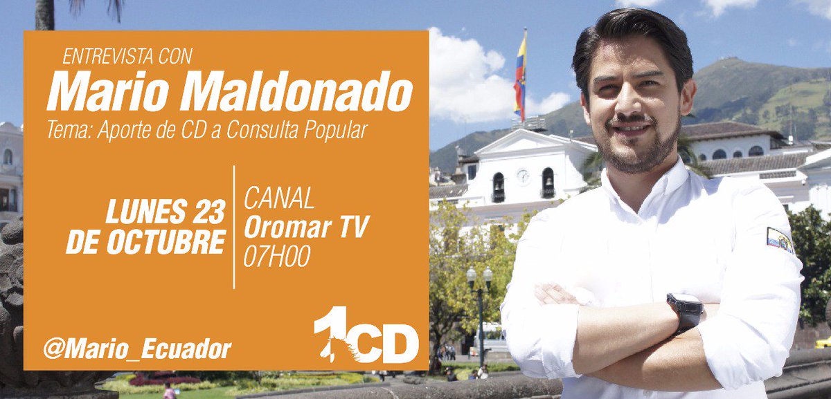 cendemocratico's tweet photo. Sintoniza @oromartv y escucha a nuestro vocero @Mario_Ecuador que dialogará sobre los aportes de #CD para la #ConsultaPopular #SomosUNO https://t.co/CfOZxlx3J2