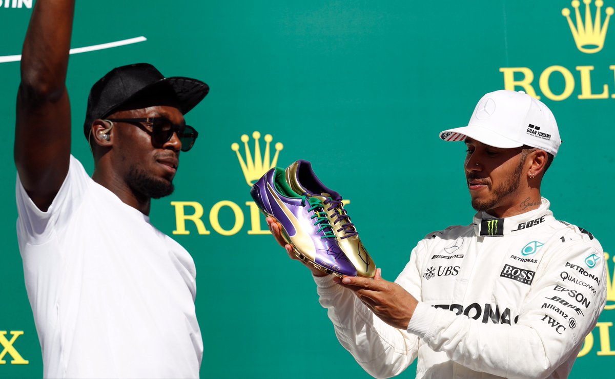 MercedesAMGF1's tweet image. Podium celebrations don't come much cooler than this...
@usainbolt vs. @LewisHamilton
#4TheTeam #USGP #F1