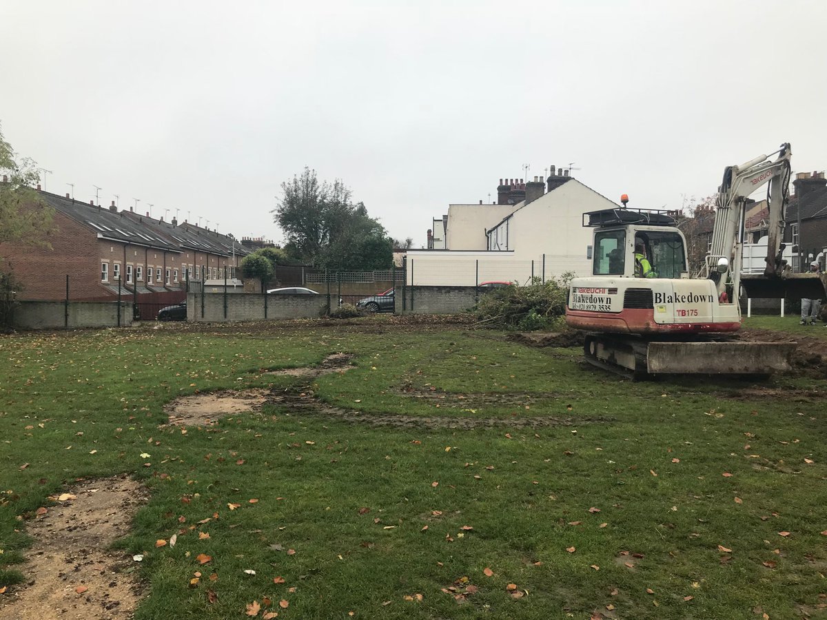 Breaking ground on the redevelopment of the pitch. Work is under way.