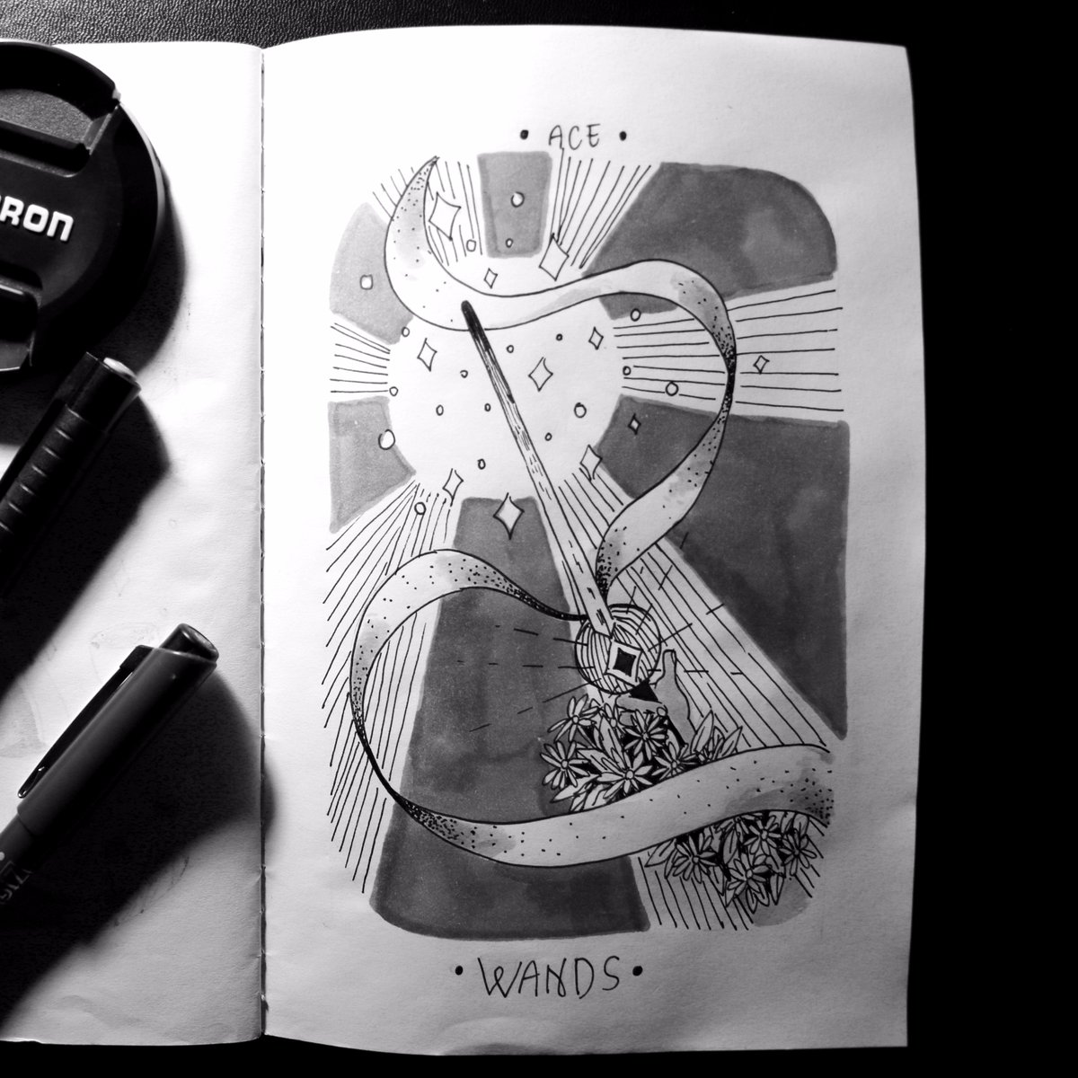 day 23 - ace of wands ✨? #taroctober #inktober2017 #inktober 