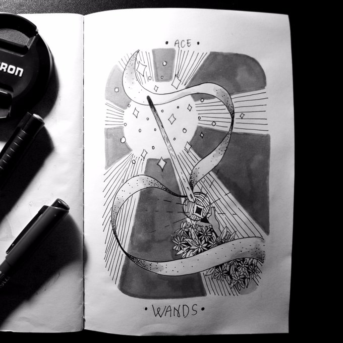 day 23 - ace of wands ✨? #taroctober #inktober2017 #inktober 