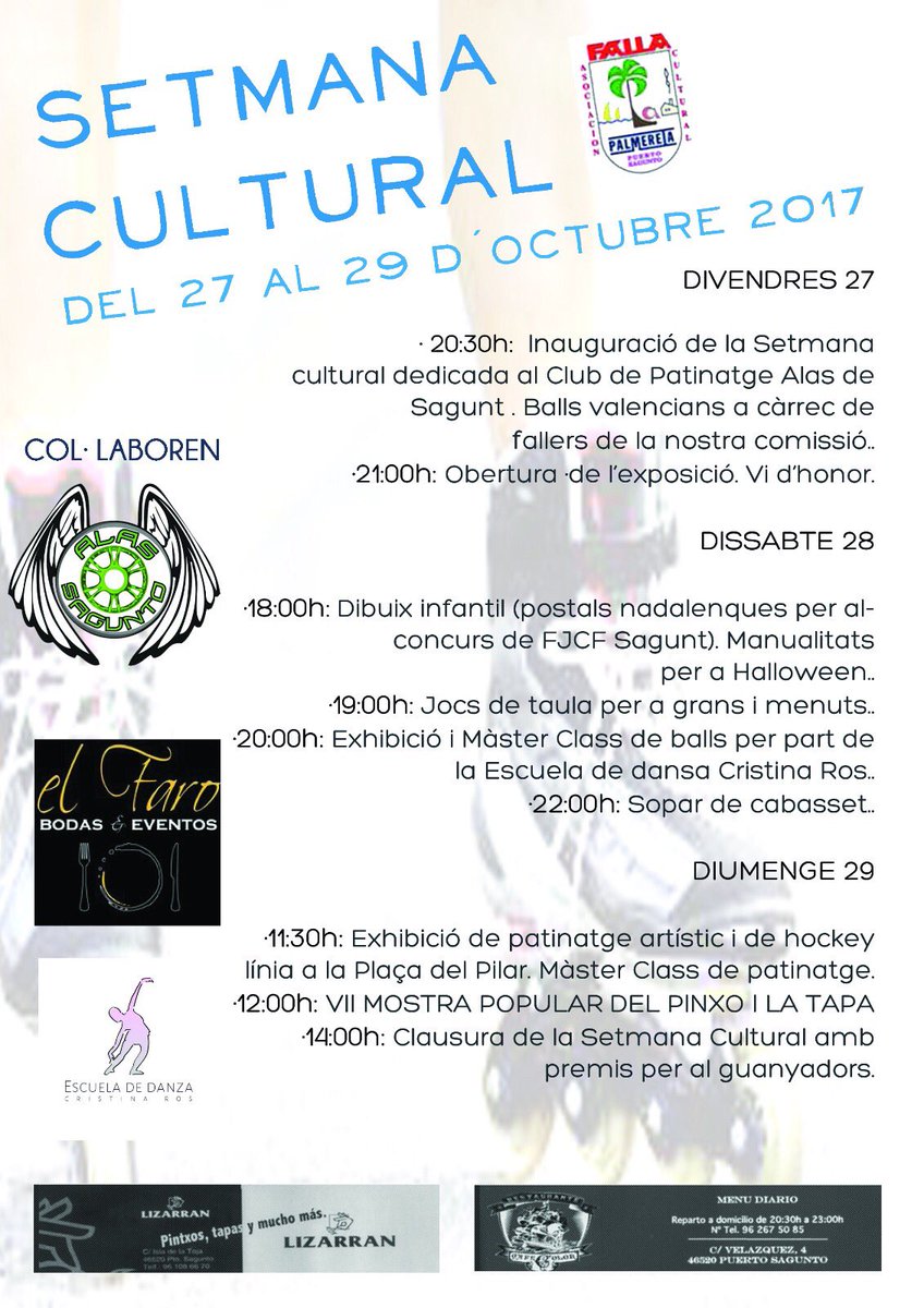 Nuestra XVII semana cultural ya está aquí. El próximo viernes 27 de octubre será la inauguración a las 20:30 horas. Os esperamos!!