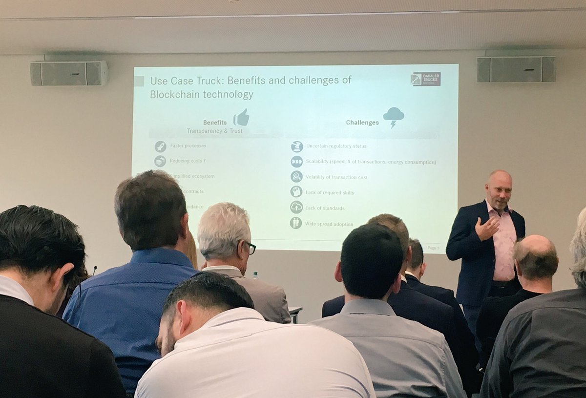 thereseflaemig's tweet image. Helge H. Königs talks about financing for @Daimler Trucks via Blockchain #nomoneynohorsepower #ihk_blockchain