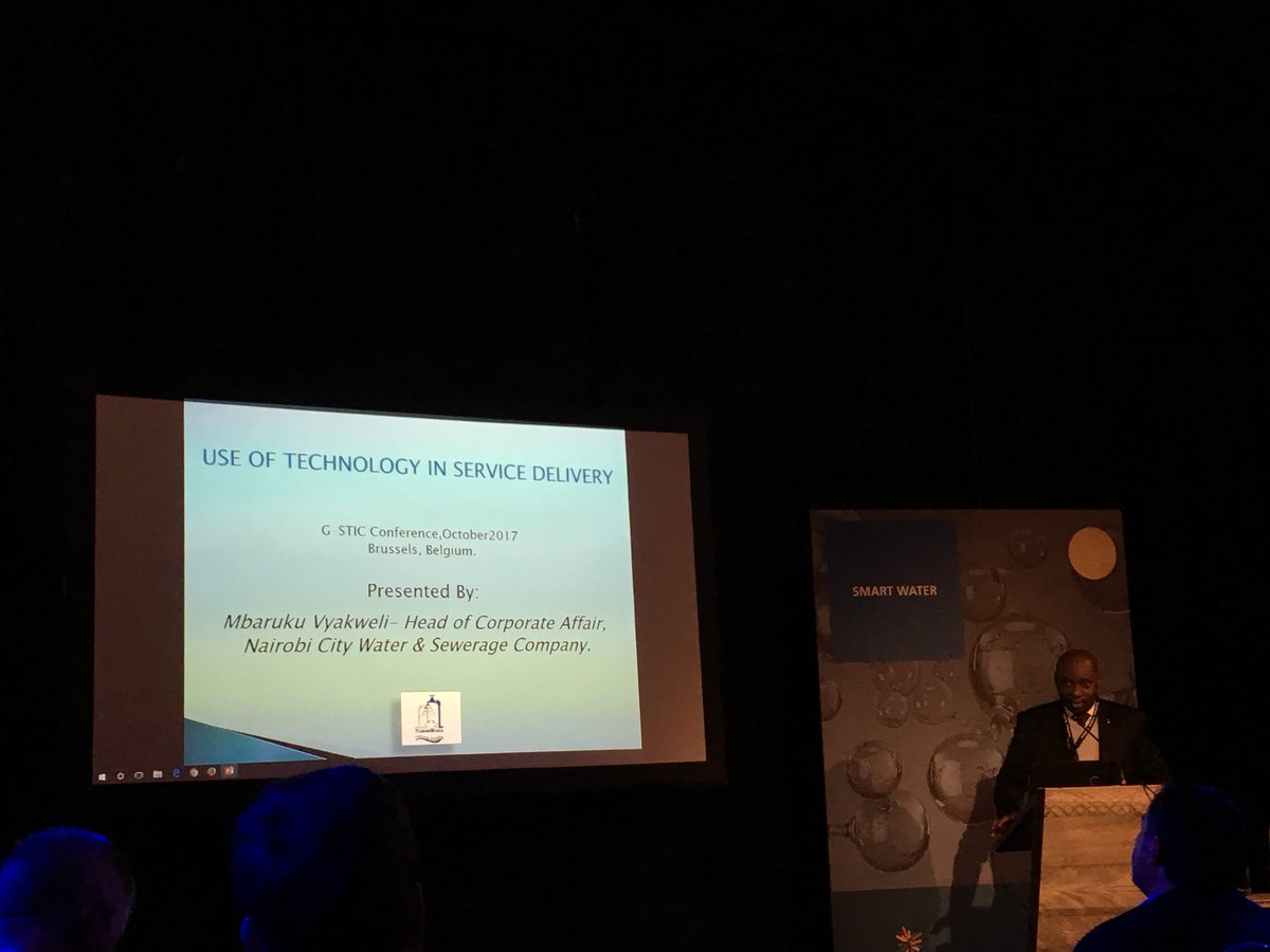 WorldLoopInt's tweet photo. Listening to a talk from the head of corporate affair, Nairobi city water &amp; sewerage company at the #gstic conference #digitalwater #smartcities https://t.co/TnZt5FjePS