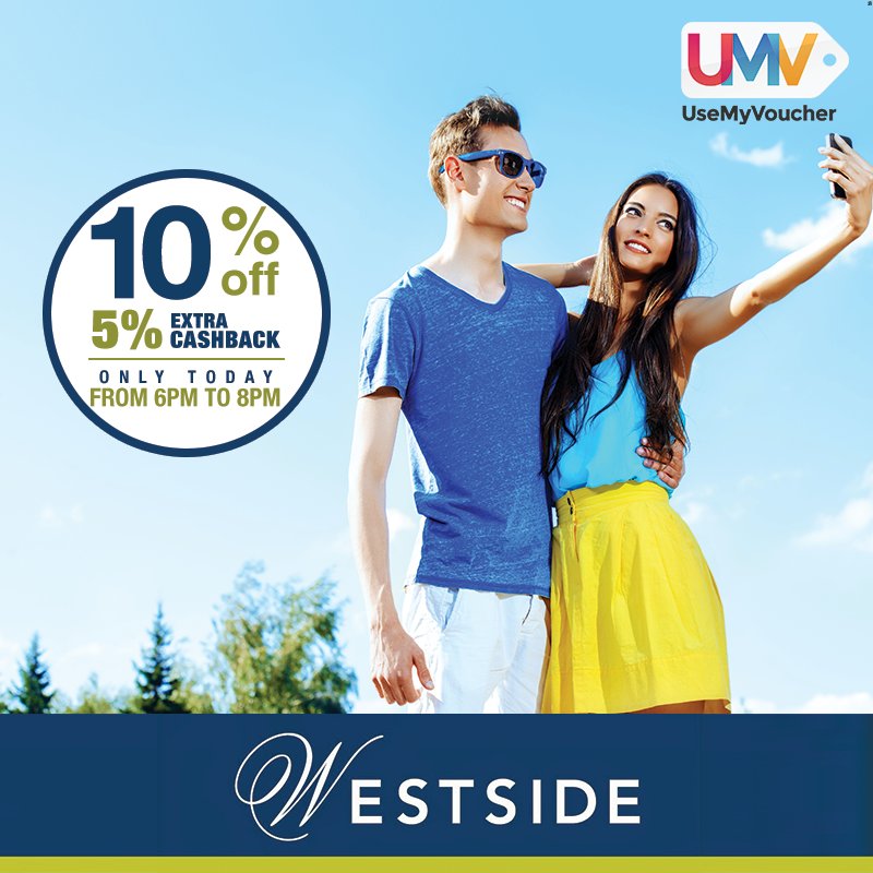 UseMyVoucherApp's tweet photo. #SurpriseSALE! 
Flat 15% Off on Westside
Use OneTimePromocode "WEST15" 
Valid for 2 Hours Only...Grab it Before it's Gone!
T&amp;C Apply* https://t.co/GGxRYffvld