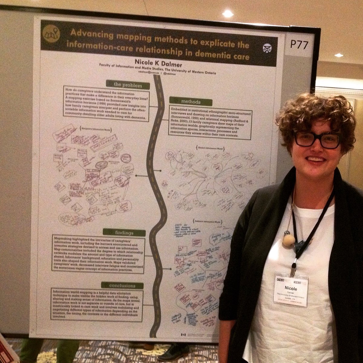 nicoledalmer's tweet photo. chatting about use of maps to better understand how #dementia #caregivers navigate their #informationworld.   #CAG_2017 #posterpose https://t.co/pJPp0Nsj10