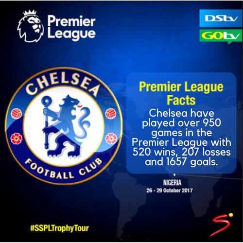 GOtvNg's tweet photo. #PLFACTS: Current champions Chelsea have played over 950 matches in The Premier League.
#SSPLTrophyTour #ILoveGOtv https://t.co/BjxqeAkHV5