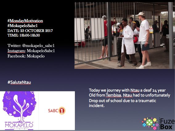 Aubreychiibi's tweet photo. Watch @mokapelo_SABC1 at 6pm to see how Ntau, a deaf 24 year old from Tembisa deals with a traumatic experience  #MokapeloSabc1 https://t.co/VcKy14kRV1