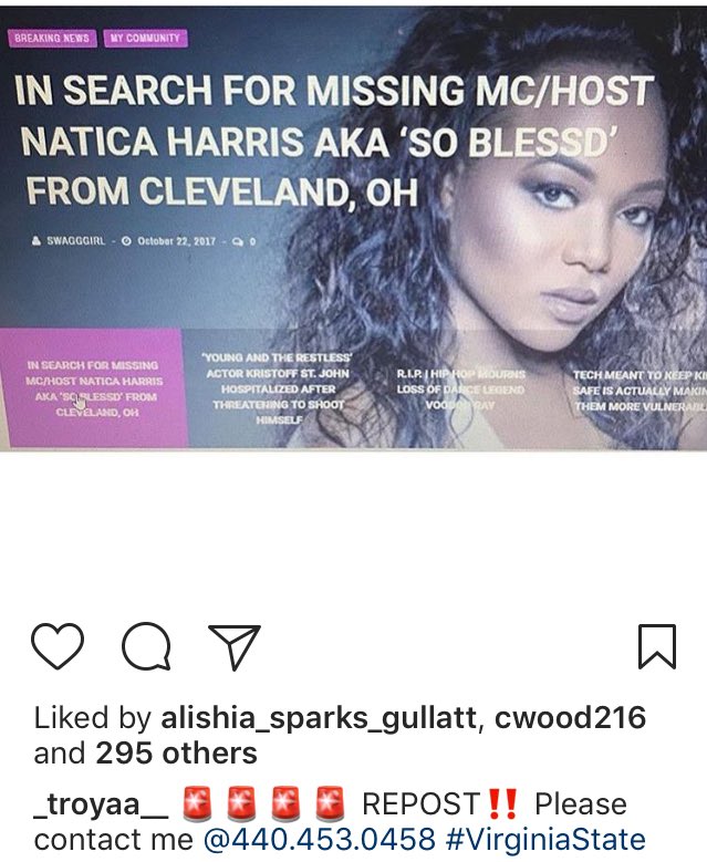 TIA_EWING's tweet photo. Have you seen Natica Harris? Please share! Sheโs missing from the VA/DC area, sheโs from #Cleveland. #NaticaHarris https://t.co/gQDFnxJLE4