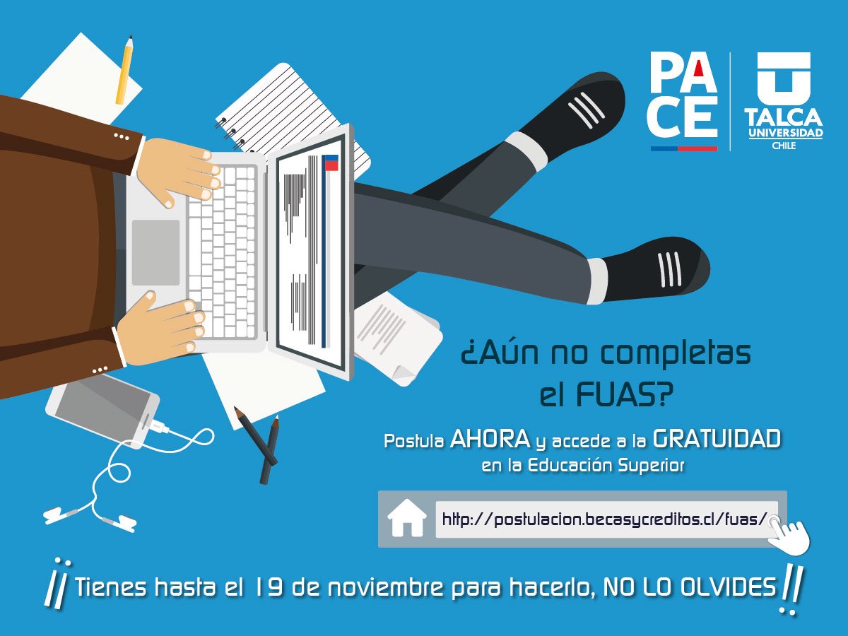 PACE_UTalca's tweet photo. Completa el #FUAS y accede a la #GRATUIDAD 💪🏼 #PACEUTALCA https://t.co/e0IEjXc30h