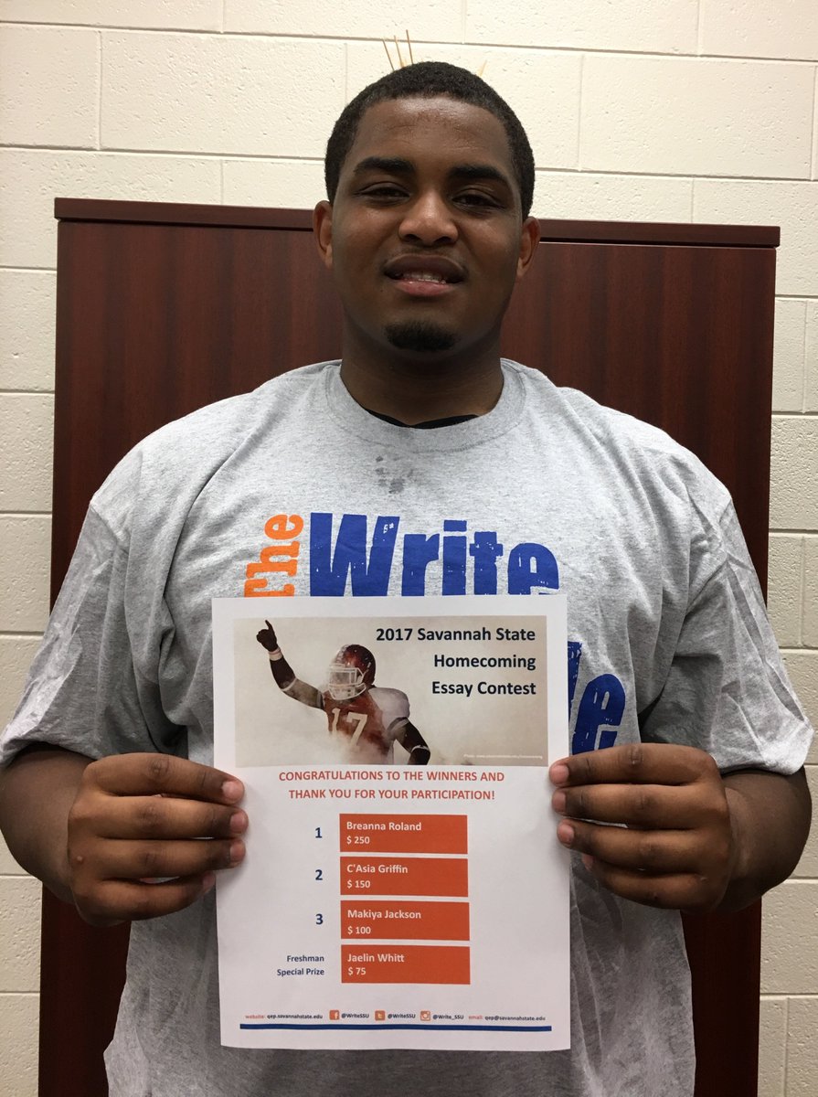 WriteSSU's tweet photo. Congratulations,#SSU Student Jaelin Whitt,Freshman Special Prize Winner of the 2017 Homecoming Essay Contest! #SeriouslyImpressive #WriteSSU https://t.co/PHcgO1FyyE