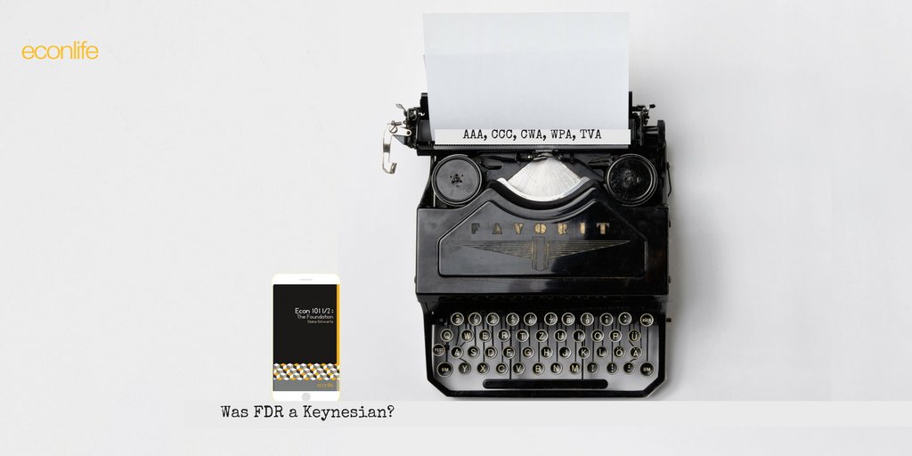 Econlife's tweet image. Was FDR a Keynesian?  Would we say yes or no? Find out the answer in Econ 101 1/2: The Foundation – coming soon! #ThingsLearnedinEconomics