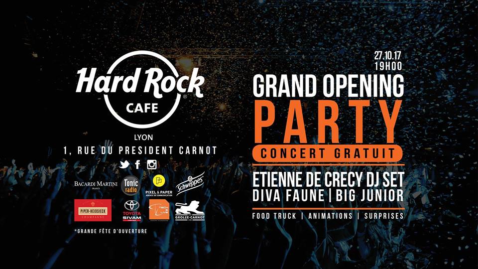 Hey ! Vendredi, nous serons en concert à partir de 19h à la Grand Opening Party du <a href="/HardRock/">Hard Rock Cafe</a> Cafe Lyon! + d'infos : bit.ly/2xZYVC5