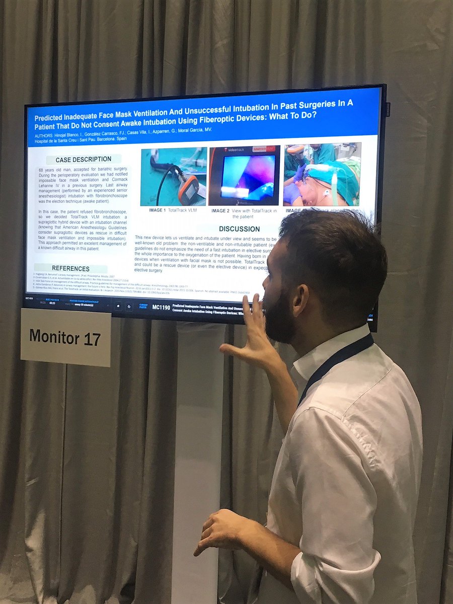 medcomflow's tweet photo. Dr. Ignacio Hinojal just presented his poster about a difficult intubation case with #TotaltrackVLM in #ASA2017. https://t.co/zR3sIHvuYu