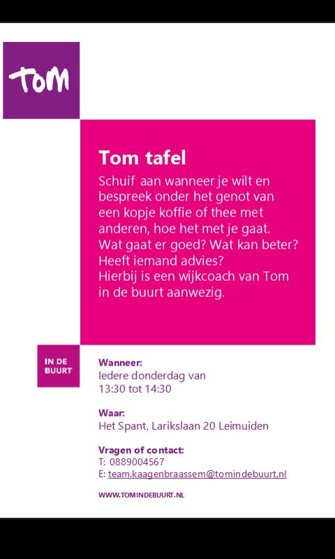 Tom tafel iedere donderdag in het Spant
