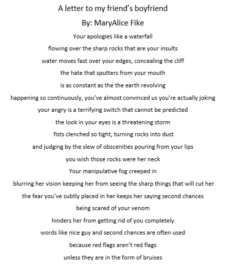 AHS_GreenDot's tweet photo. It's Green Dot Week at AHS! Soph MaryAlice shared this poem with us today and said Green Dot helped give her the tools to help! #GDAW2017 https://t.co/XXjJUITbH7
