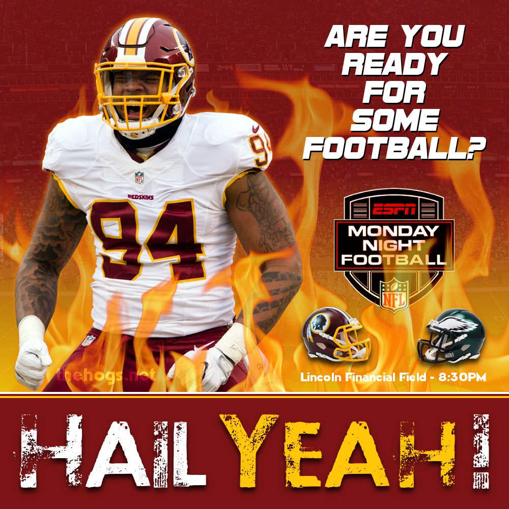 TheHogsdotNet's tweet photo. Are you ready for some football? Gimme a Hail Yeah! RT! #redskinsnation #redskins #wasvsphi #redskinsvseagles #httr https://t.co/KB5fuuXk65