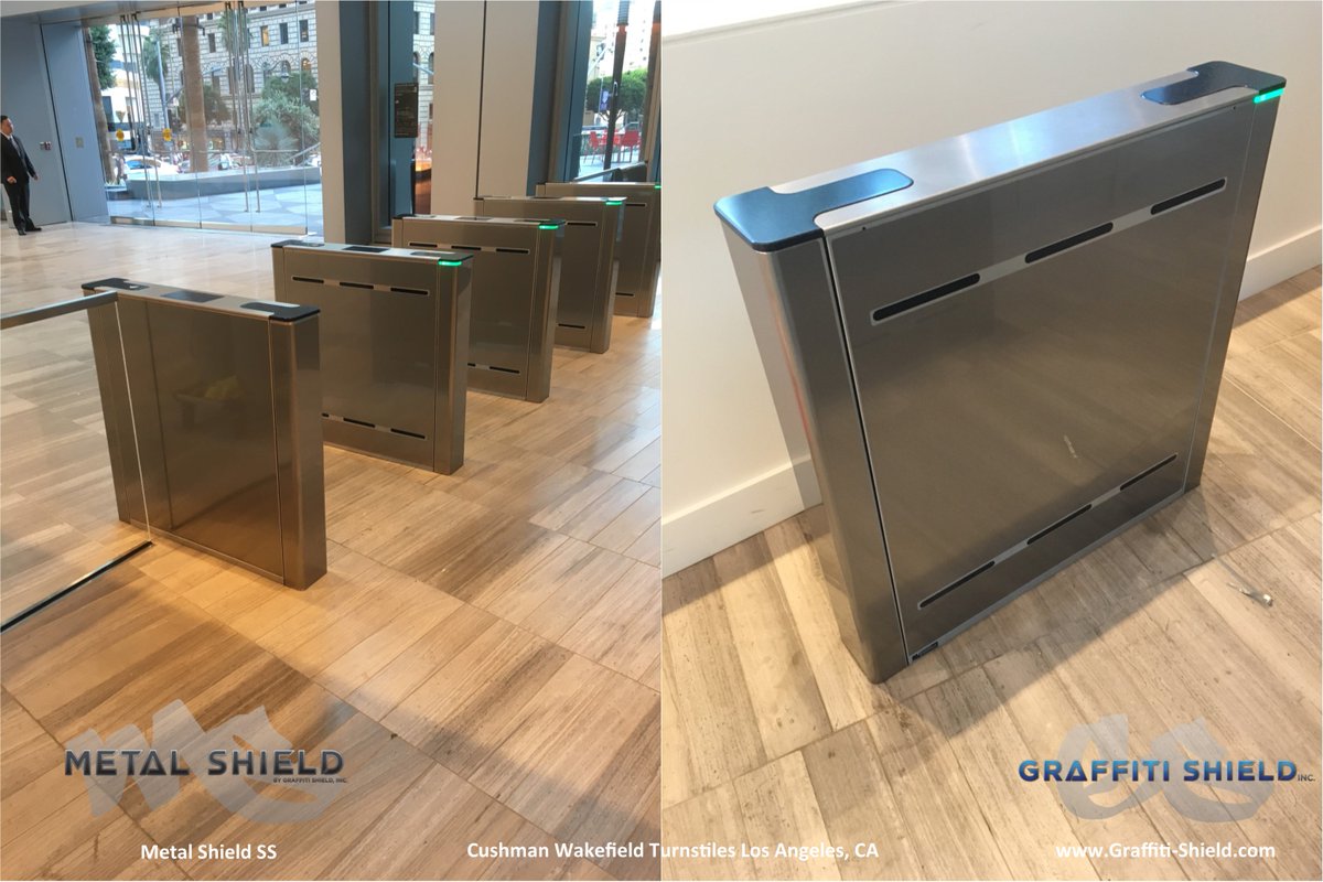 graffitishield's tweet photo. Check out these Cushman Wakefield turnstiles wrapped in Metal Shield! #transit #stainlessrenovation #graffitishield #facilities https://t.co/nepVvjUFmN