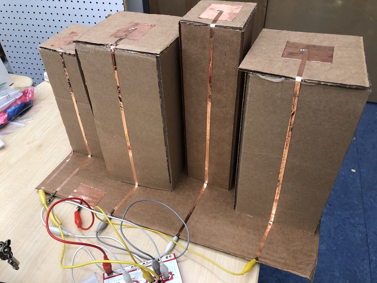 joshburker's tweet photo. My #bitsOfMusic “uninstrument” plays city sounds. Cardboard, conductive tape, @makeymakey & @scratch. #makered https://t.co/wZGjuMHDZY