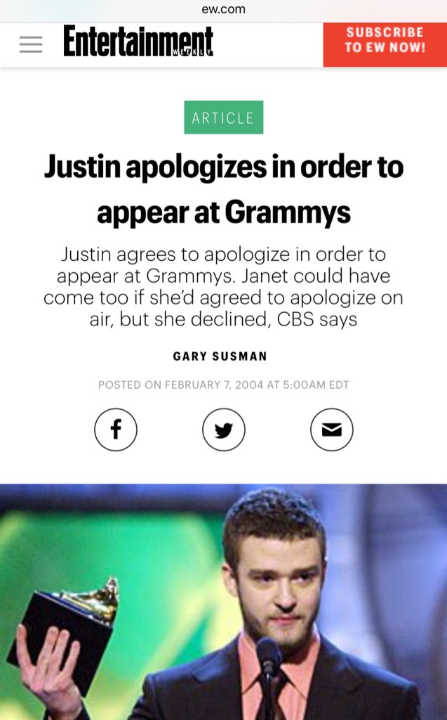 We then learn the terms that Neil & the Grammy's put in place.  #JusticeForJanet  http://ew.com/article/2004/02/07/justin-apologizes-order-appear-grammys/