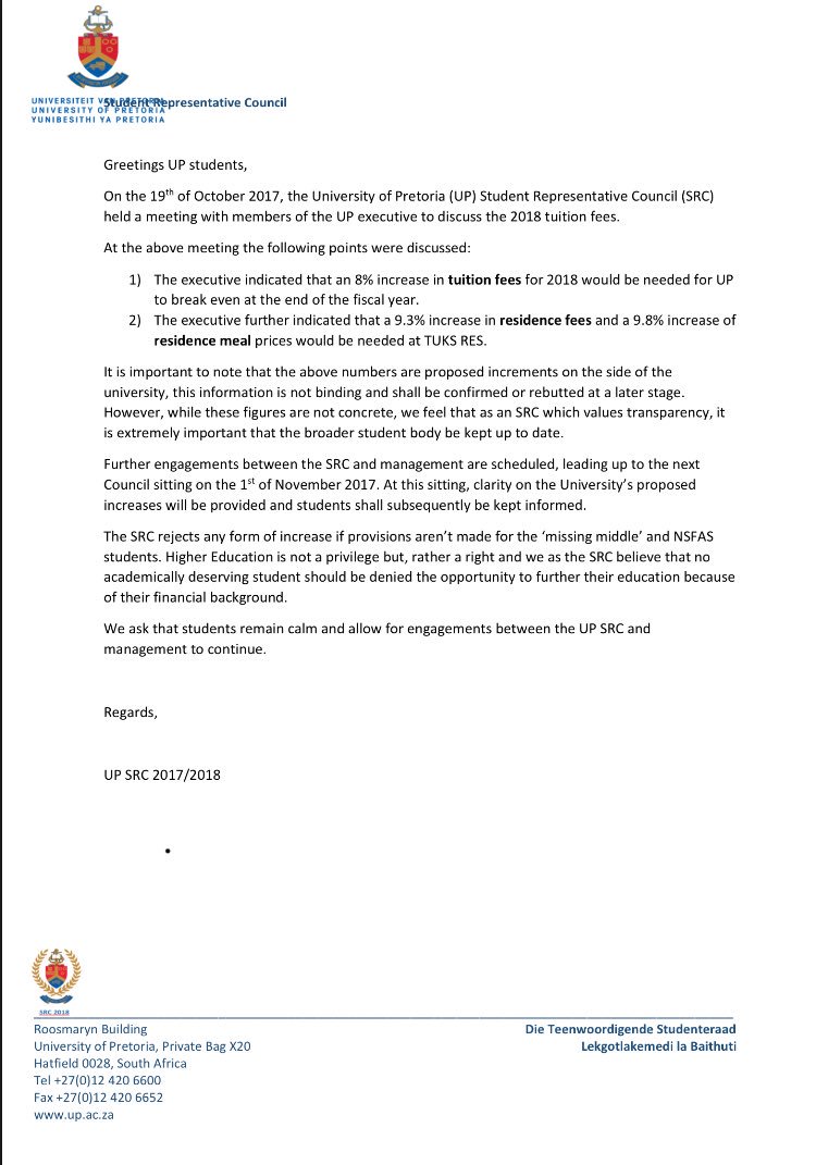 Read bellow ;the SRC’s statement on the possible fee increment.