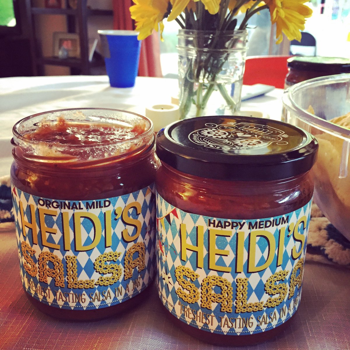 heidissalsa's tweet photo. With a name like Heidi, you have to hit the Octoberfest party scene. 🍺🌭🥔🍻 (sorry, labels are for promotional purposes and not for sale.) #heidissalsa #moveovermustard #octoberfest #october https://t.co/wHUUUp4xqU
