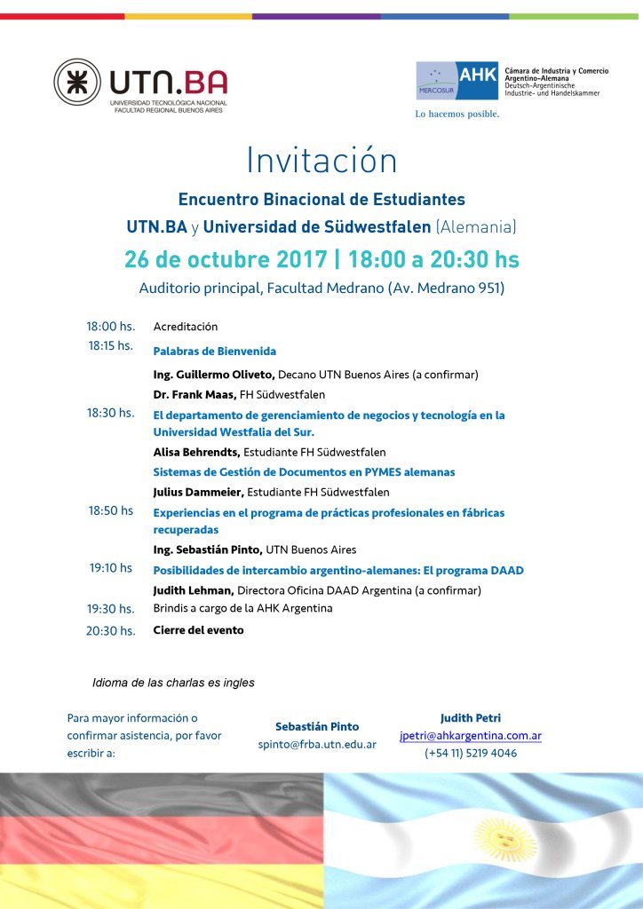 ingoliveto's tweet photo. RT @frbautn: El 26/10 se realizará el Encuentro Binacional de Estudiantes @frbautn y Universidad de Südwestfalen https://t.co/P4JXmGNPEa