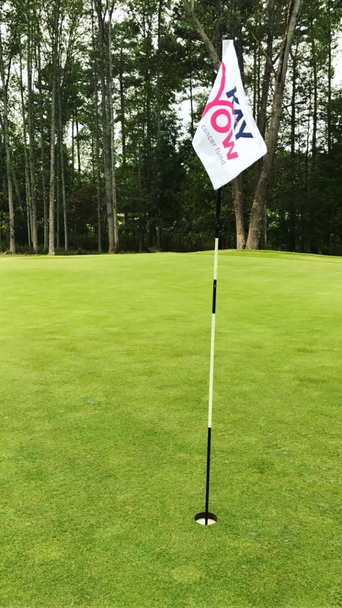 Vandallrp13's tweet photo. @KayYowFund flags on the pins today at Lonnie Poole. Course looking good for a day of golf, all while supporting a great cause! #KYCF https://t.co/JEJ0lfOeZF