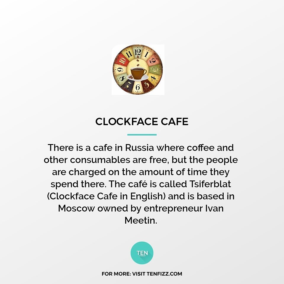 TEN_Youth's tweet photo. 'Time is money' when you have an amazing business idea as this one
#entrepreneur #entrepreneurship #startup #cafe #tenfizz #fact #unique https://t.co/5R9jm8SSgF